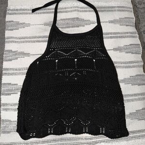 Disturbia Black Crochet Halter Coverup